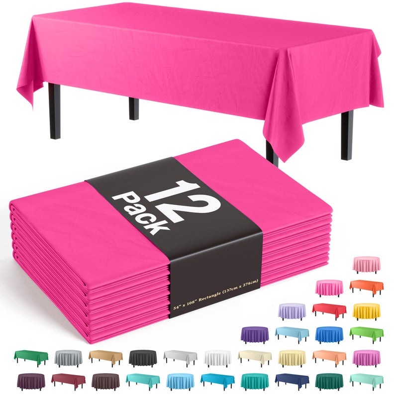 Exquisite 12-Pack Premium Plastic Tablecloth 54in. x 108in. Rectangle Table Cover - Cerise - Image 1